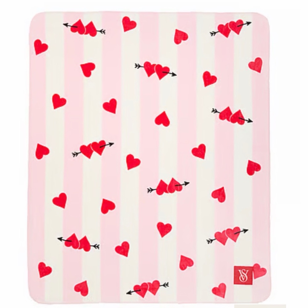 Pink & White Striped Heart Fleece Throw Blanket